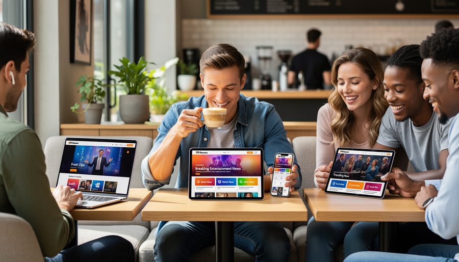 Open pop-culture magazine with a TV remote and earbuds on a café table under soft natural light